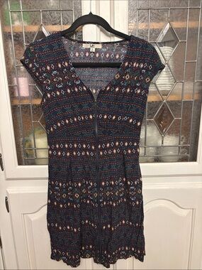 Ya Los Angeles Navy Multicolor Tribal Zip-Front Mini Dress